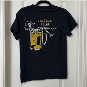 BEER SAVAGE Sip Back Relax Skelton Pinup Black Tshirt Drinking Club Biker S/M